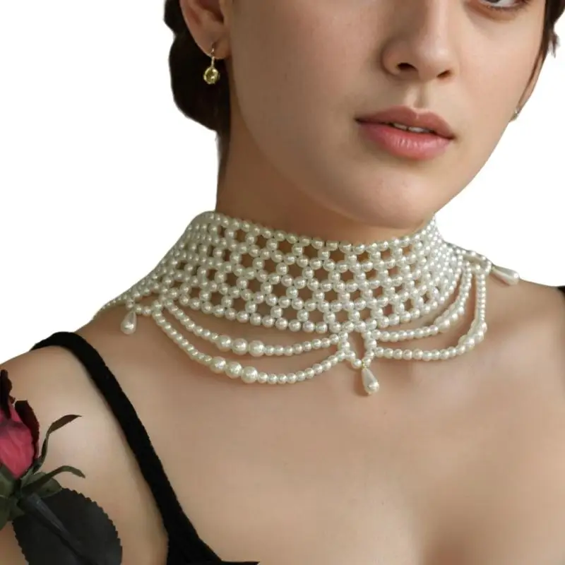 

Elegant Layer Pearls Necklace For Women Classical White Beads Multi Strand Jewelry for Formal Event and Daily Wear Y08E