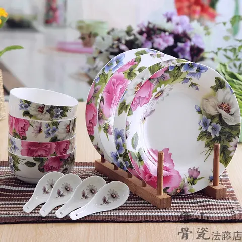 12-piece set, floral blossom designed, bone china dish set, refined ceramic white dinnerware, porcelain dinnerware set Best5