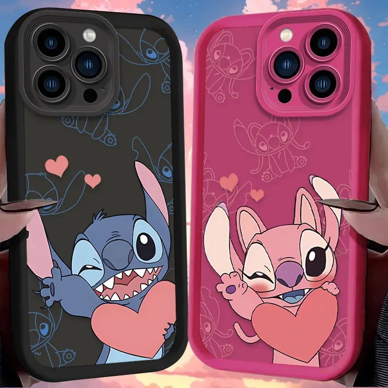 Lovely Disney Stitch Angel Clear Case for iPhone 15 14 13 12 11 Pro Max XS X XR 8 7 Plus SE 2020 Shockproof Silicone Cover