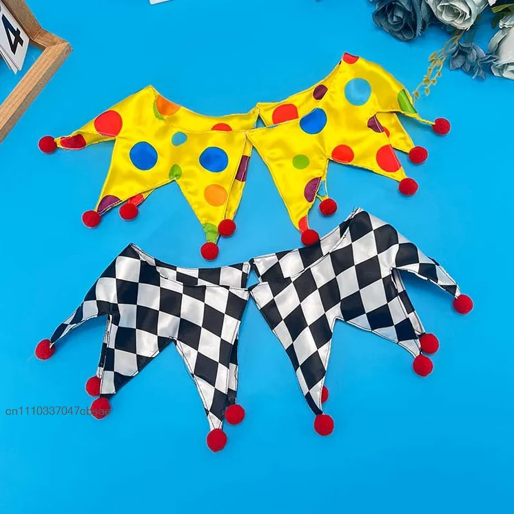 Colorful Polka Dot Checkered Clown Collar Vintage Neck Ruffle Accessory Prop Halloween Circus Carnival Cosplay Costume Decor