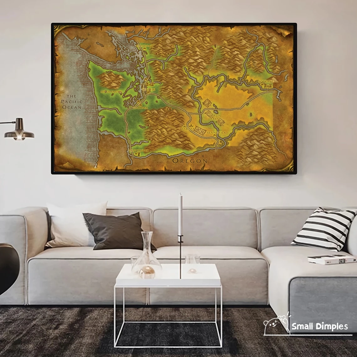 Map Of Washington - World Of Warcraft Style Map Game Poster Canvas Art Print Home Decoration Wall Painting ( No Frame )