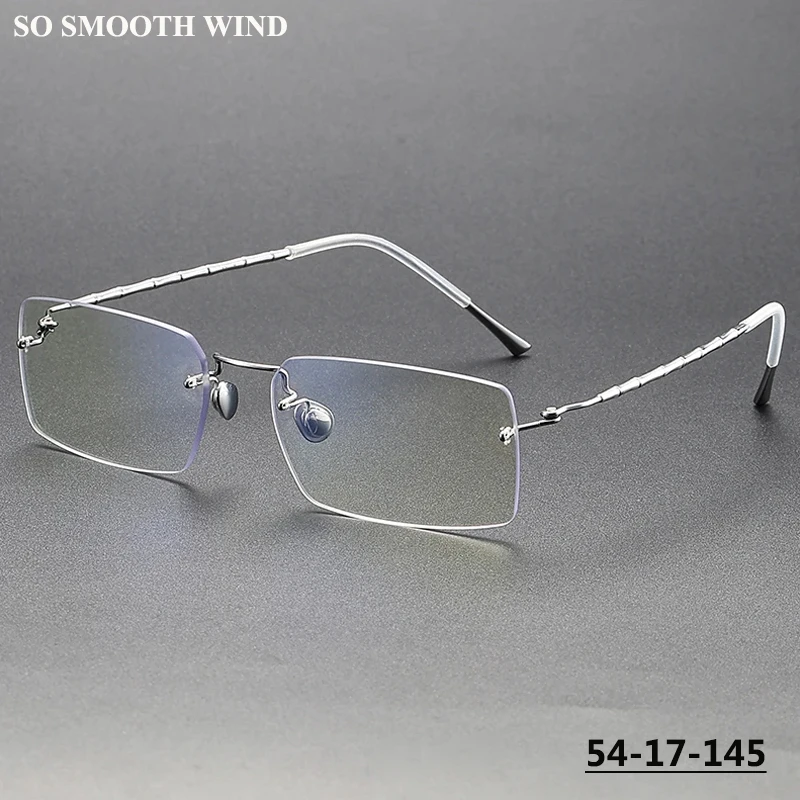 Bamboo Style Rimless Square Glasses Frame Ultralight Screwless Simple Men Business High Quality Eyeglasses Frameless Spectacles
