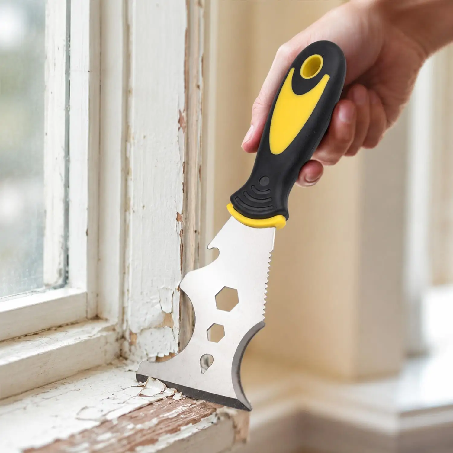 Multifunctional Paint Scraper Stainless Steel Putty Knife Non Slip Handle Hand Tool for Wallpaper Removing Glue Cleaning Repair