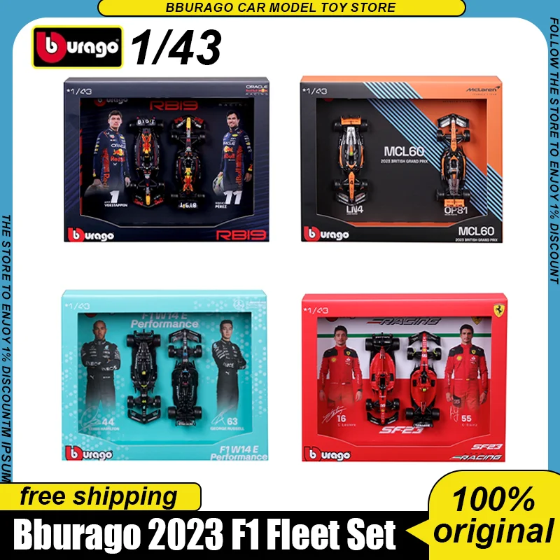 

New In Stock Bburago 1:43 2023 F1 Fleet Set Alloy Miniature Diecast Model Ferrari Sf23 Red Bull Rb19 F1 Car Custom Toys Kid Gift
