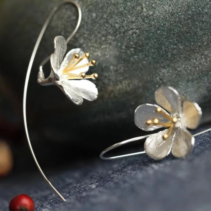 925 Sterling Silver Flower Long Tassel Earrings For Women Thai Process Elegant Lady Sterling silver jewelry