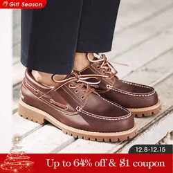 Maden 2023 New Men's Fashion Retro Low-top British Style Work Shoes Casual Leather Breathable Boat Shoes 44 Size