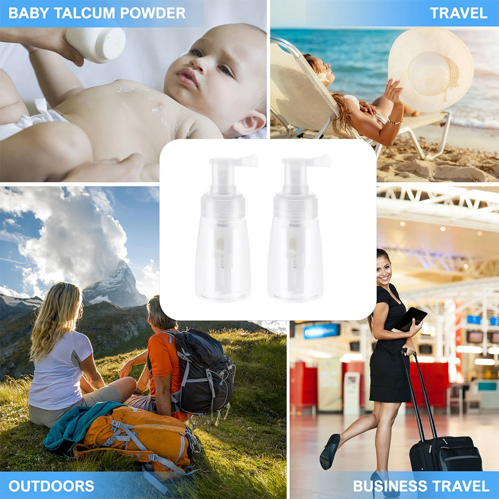 Doitool Plastic Spray Bottle 2Pcs Clear Powder Bottles Empty Body Powder Container Travel Cosmetics Bottles Refillable