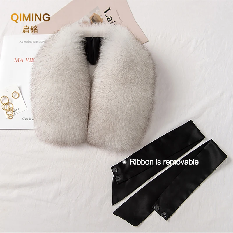 Fox Fur Collar Ladies Winter Ribbon Real Fox Fur Scarf Women Scarf Luxury Designer Scarf Ring Coat Fluffy Warmth Furry Shawl