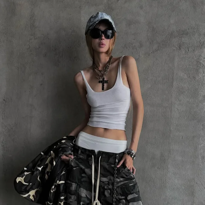 Transparent Mesh Tank Top Frauen Edgy Kleidung Y2k Zubehör Einfarbig Crop Top Ärmel Camison Verano Slim Fit Ropa Mujer – Detail 6
