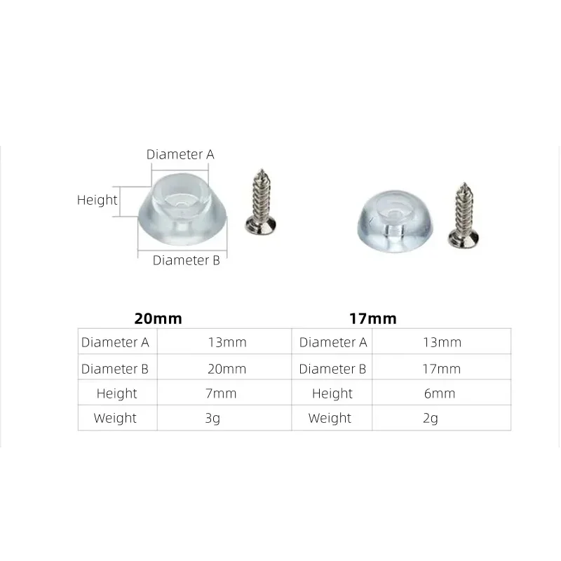 17mm 20mm Transparent Silicone Pad Soft Foot Nail Screw On Rubber Feet Non-slip Pads For Furniture Floor Desk