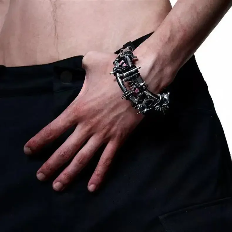 

Punk style bracelet original design handmade metal mechanical futuristic unique design