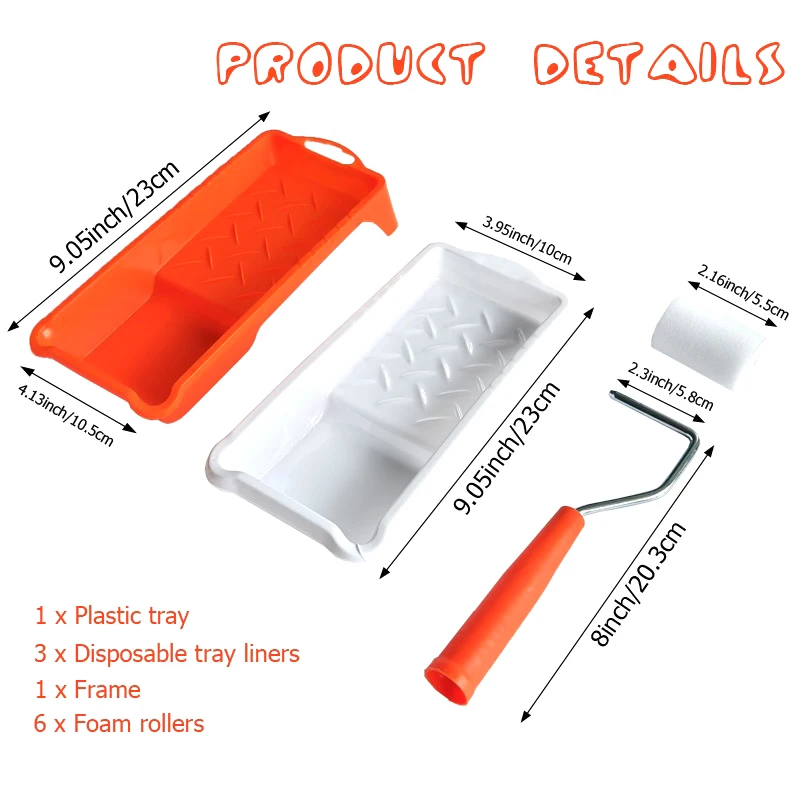 NEW 2 Inch Small Paint Roller Kit High-Density Foam Paint Roller Paint Tray Liner For Wall Painting Tools