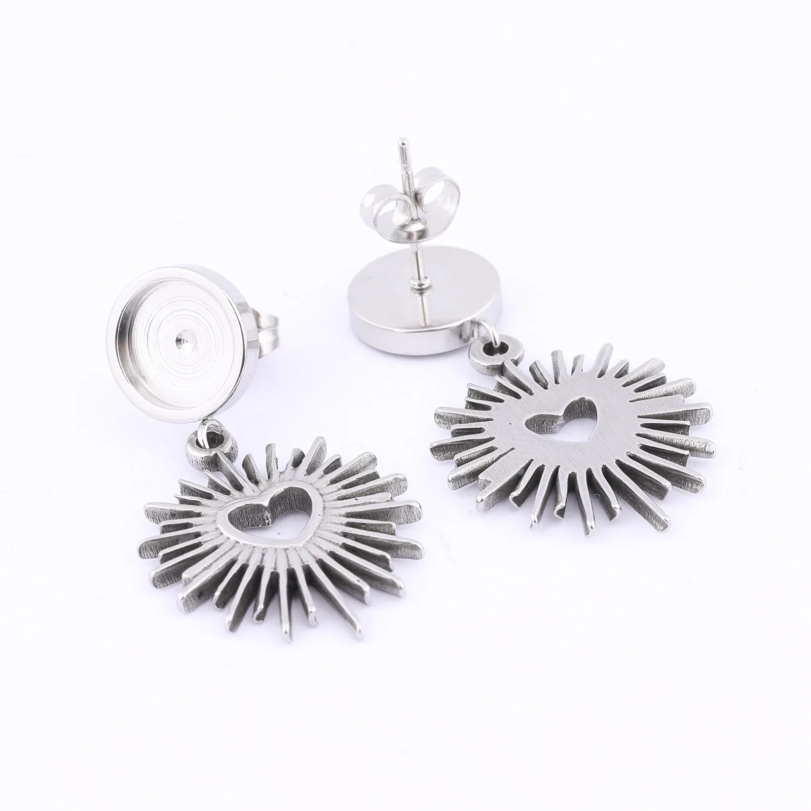 6pcs Stainless Steel Fit 8mm Round Cabochon Earring Base Blanks Studs With Charms Diy Bezel Settings For Jewelry Making