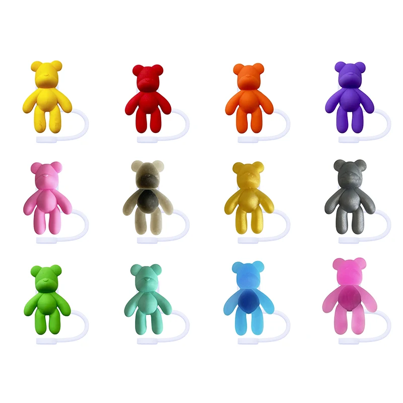 Hot Toys Bearbrick Colorful Straw Cover Cap 10MM Drink Straw Plug Eco-friendly Splash Proof Drink Straw Cap Charm Pendant Gift