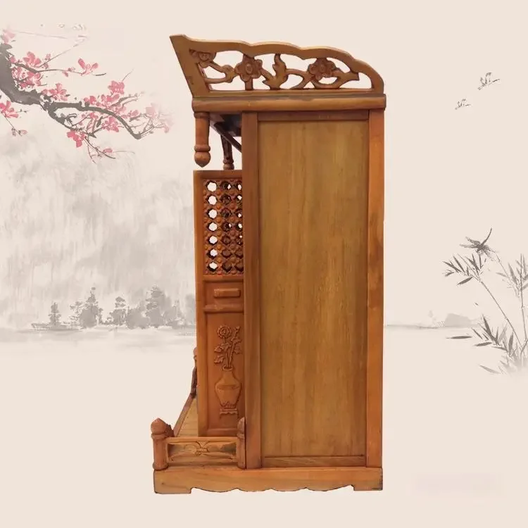 Solid wood shrine with door for table household wall-mounted shrine hanging cabinet