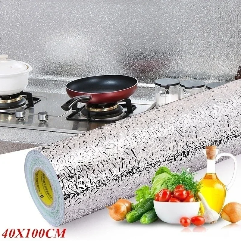 

40*100cm Kitchen Stove Oil Proof and Waterproof Sticker Anti Fouling High-temperature Self-adhesive Aluminum Foil Wall Stickers