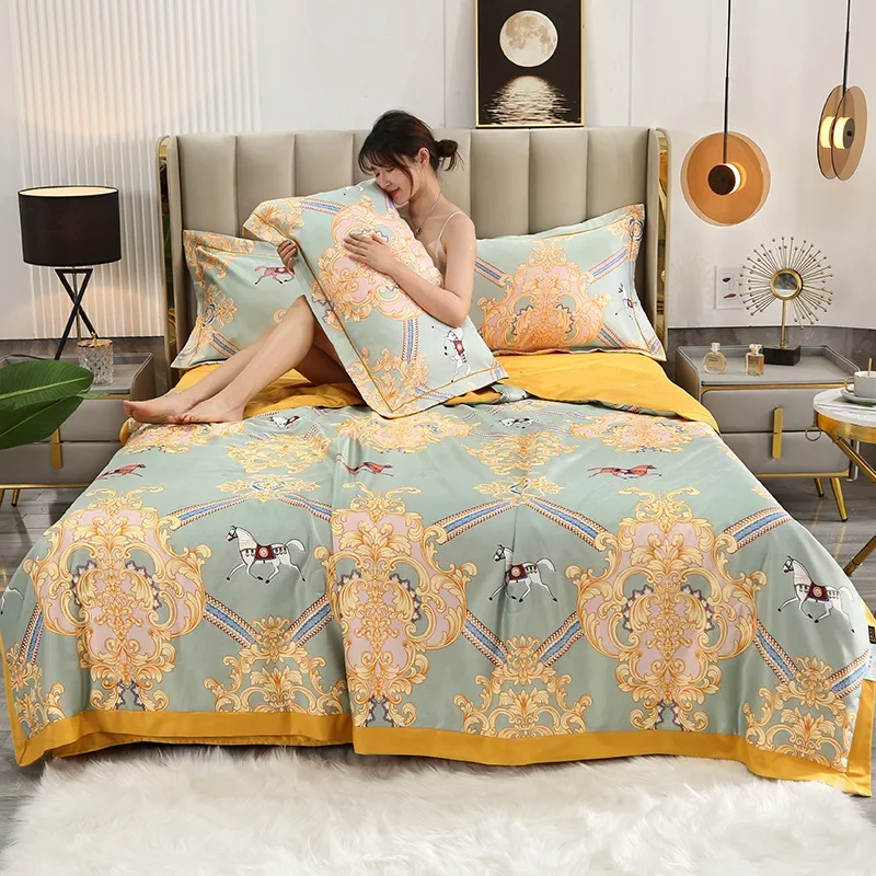 

Summer Blanket Airable Cover Four-Piece Set Affordable Luxury Style Can Be Bare Sleeping Cool Washed Silk Summer Quilt