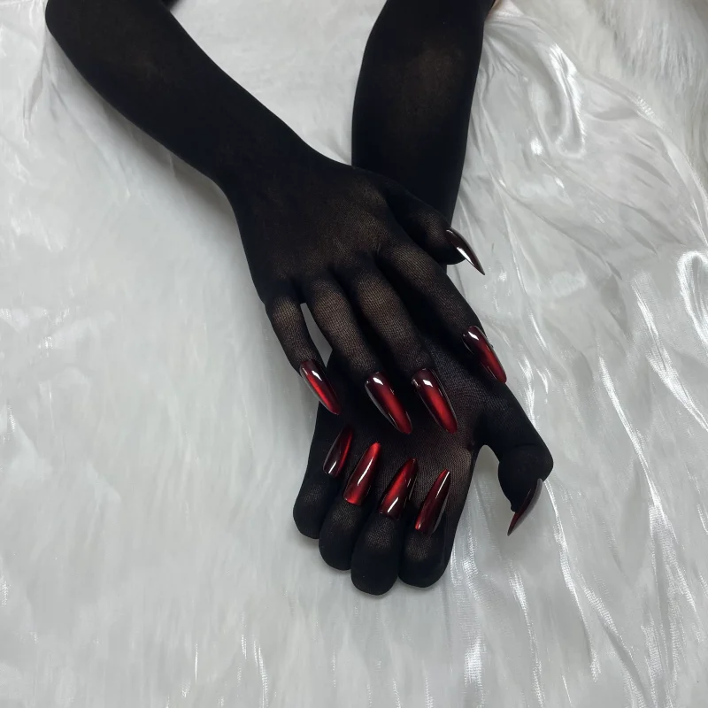 Black Velvet Ultra Thin Breathable Five Finger Gloves With Nail Cross dresser Crossdress Cosplay Party Long Sleeves Gloves