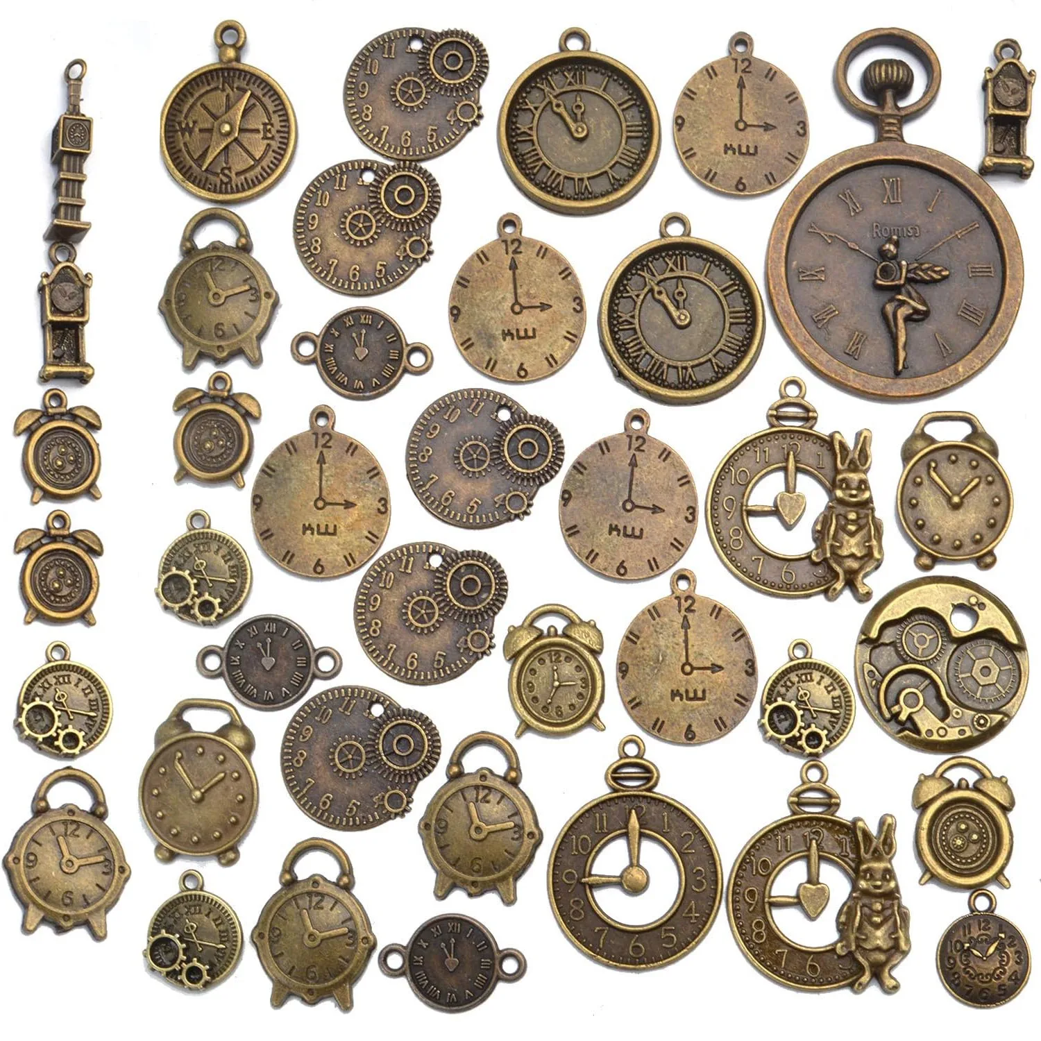 

100g(about 40pcs) Alloy Clock Face Charm Pendant Steam Punk Gears Wheel Pendants Beads Craft Supplies for Jewelry Making