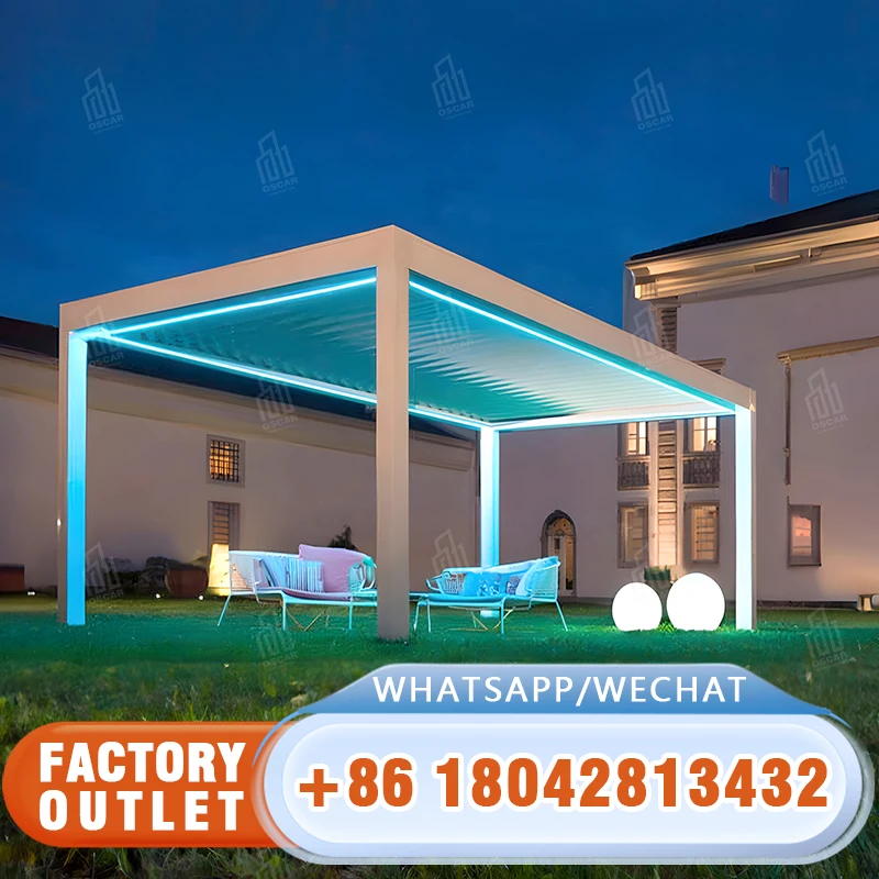 Uplion Modern Custom Electric Patio Canopy Gazebo Outdoor Waterproof Aluminium Pergola Opening Louvred Roof Pavilion