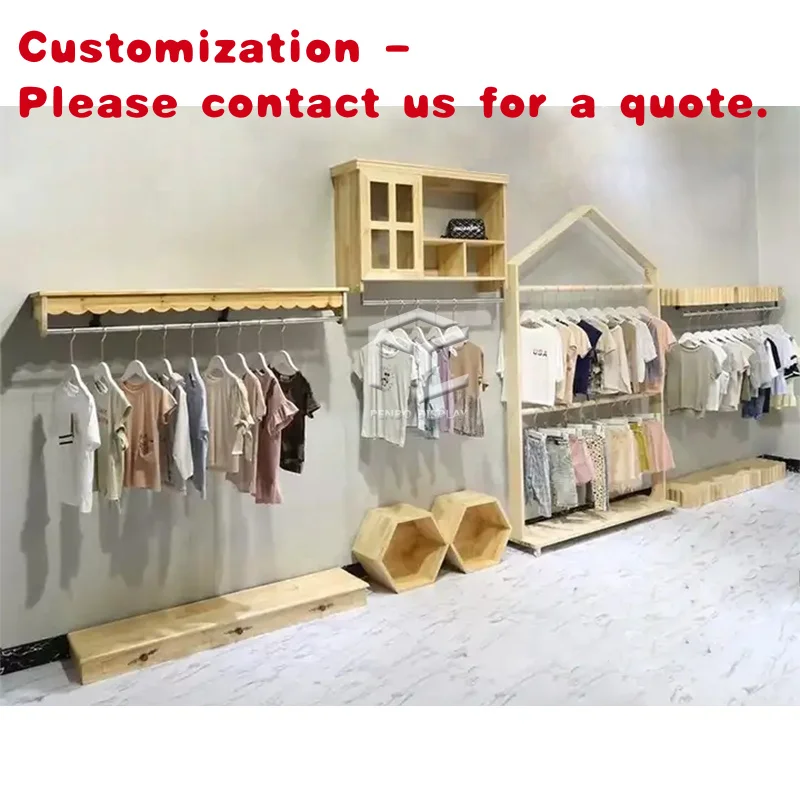 

custom.Kids Clothes Shop Decoration Wooden Dress Newborn Clothes Shop Display Cabinet Rack