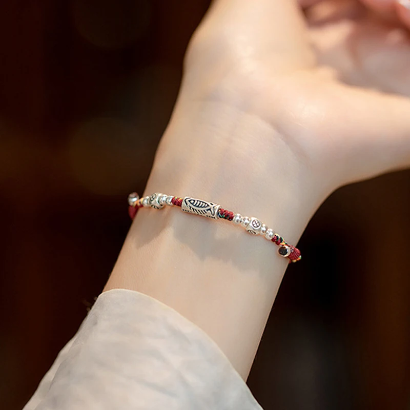 Chinese Style Lucky Koi Fish Handmade Braided String Bracelet Fashion Couple Adjustable Bracelets Friends Birthday Gifts