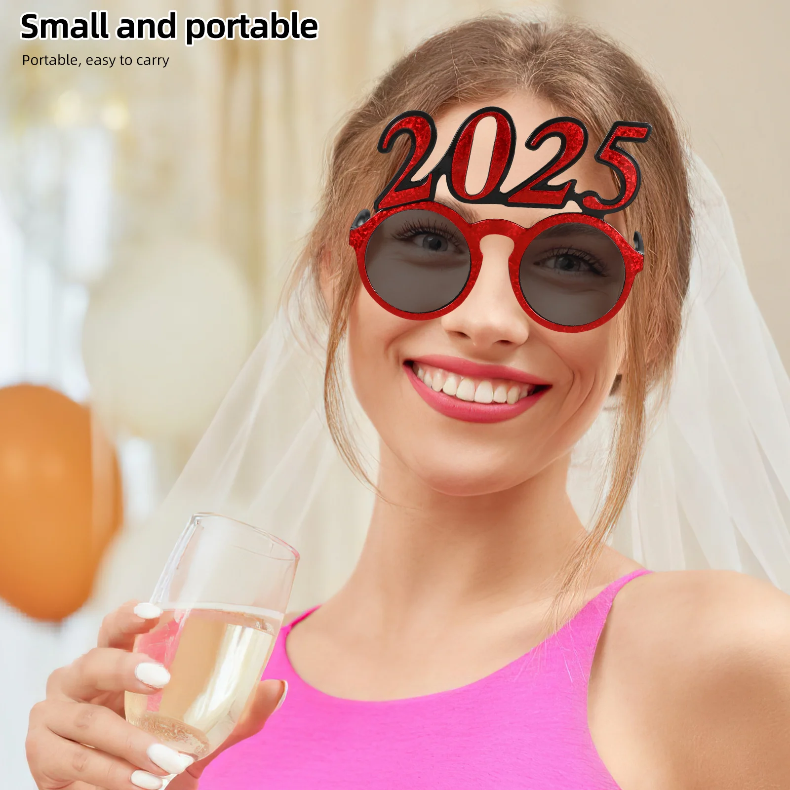 2025 نظارات بإطار دائري خفيفة الوزن ومريحة لمستلزمات حفلات رأس السنة الجديدة دعائم صور لتزيين نظارات الحفلات المضحكة #3