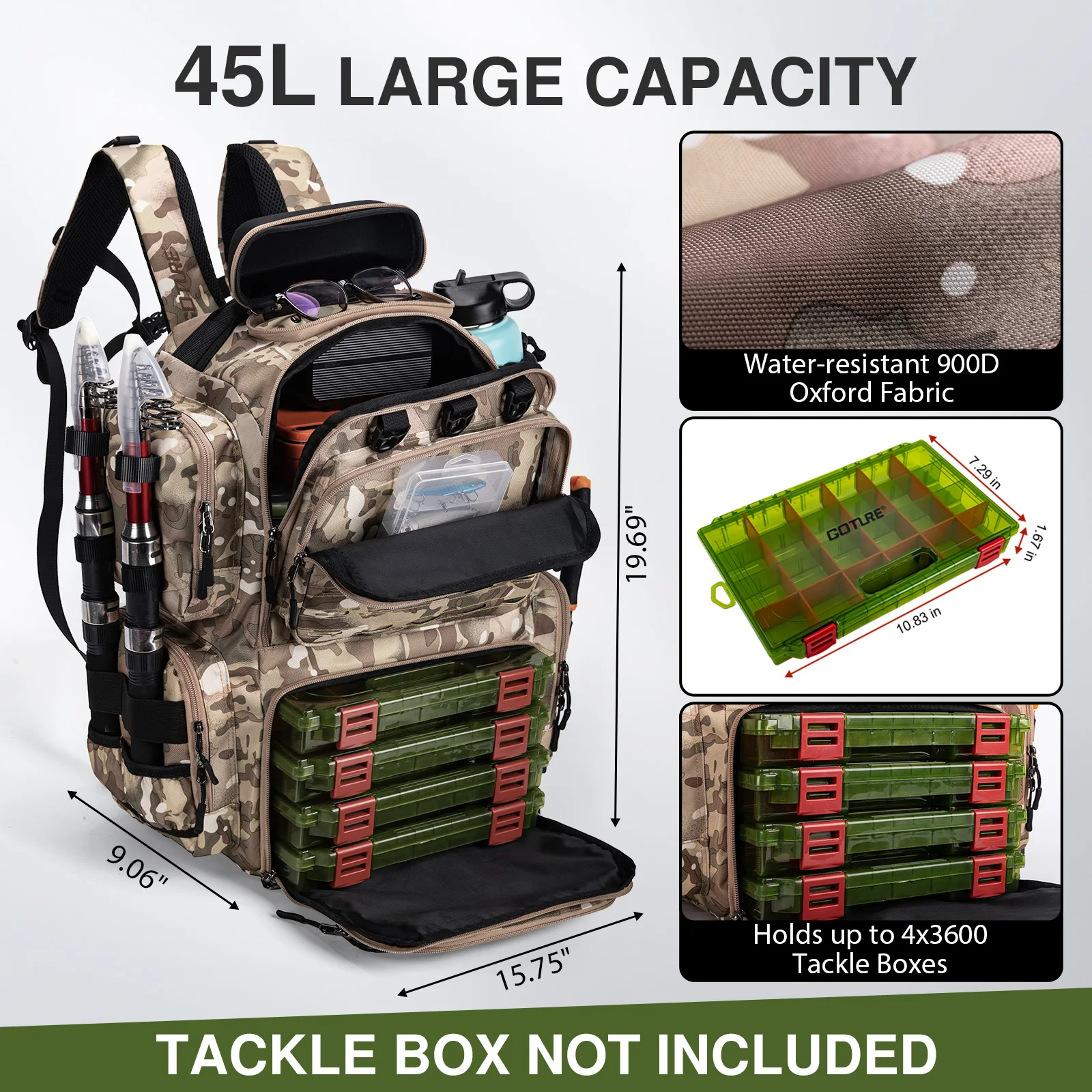 Mochila de Pesca Impermeable Goture – Oxford 900D Táctica - imagen 5