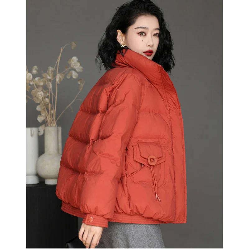 Female Short White Duck Down Jacket, Thickened Winter Fashion, Large Version of the Casual Coat