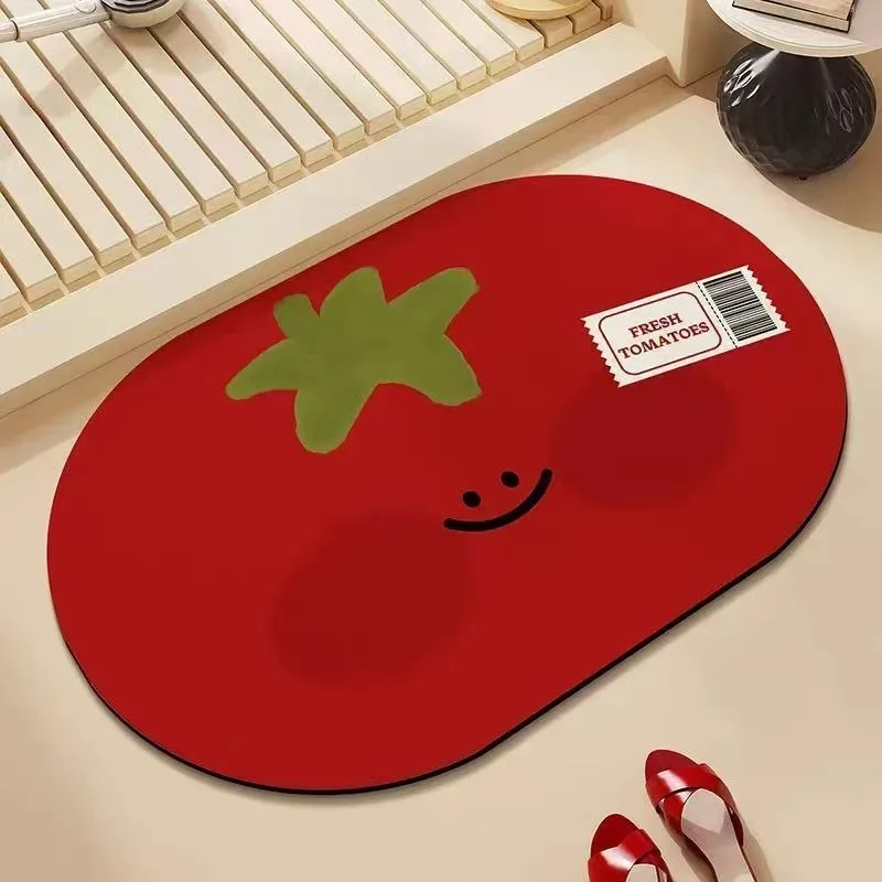VIKAMA Cute Tomato Bathroom Mat, Quick-Drying, Highly Absorbent Entryway Mat, Bathroom, Kitchen, and Home Decor