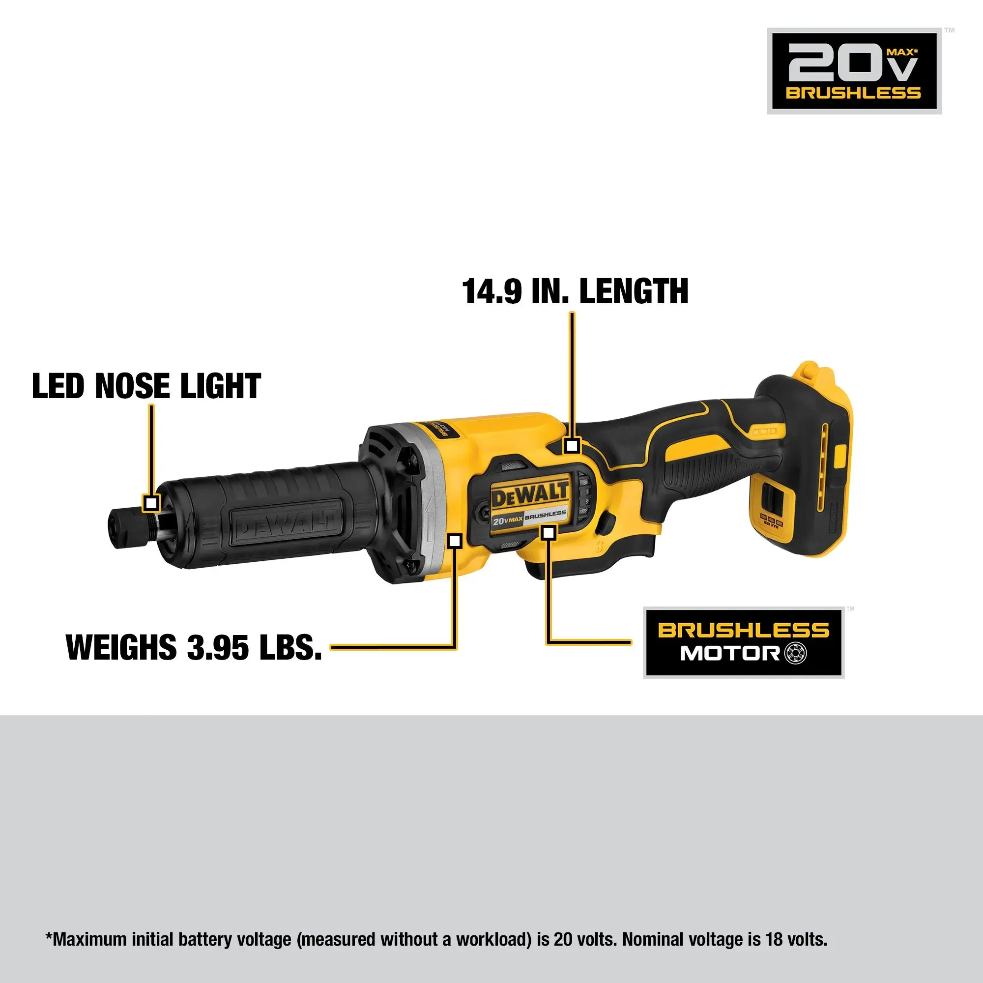 DEWALT DCG426 1-1/2in Brushless Cordless Variable Speed Die Grinder 20V Lithium Power Tools 25000RPM Bare Tool