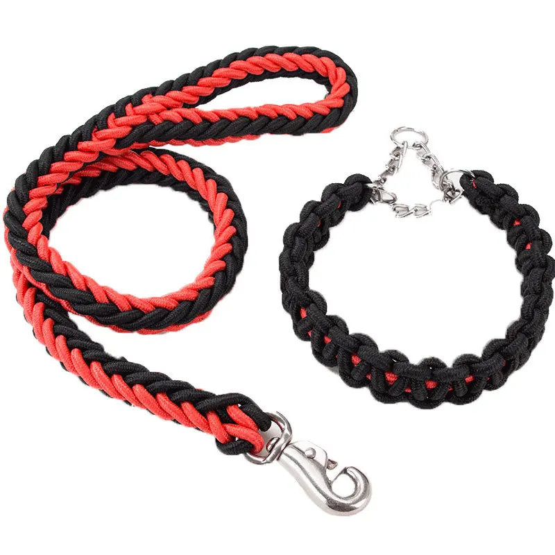 Durable Nylon Dog Collar Leash Set Traction Rope Medium Big Dog Walking Accessories Labrador Husky P-Chain Travel Pet Products