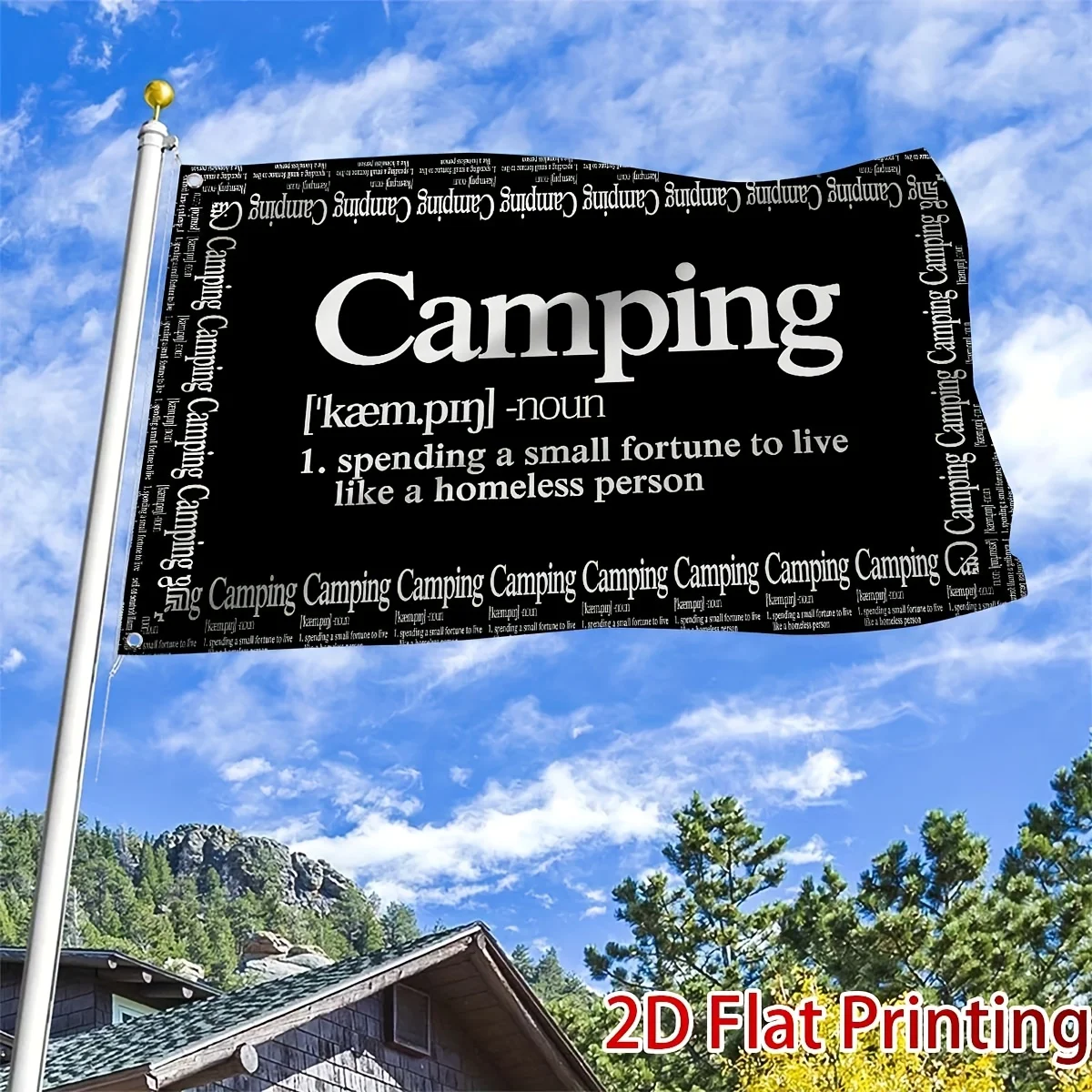 Camping Definition Camper Flag Made of Durable Polyester It Features a 2D Flat Print Design