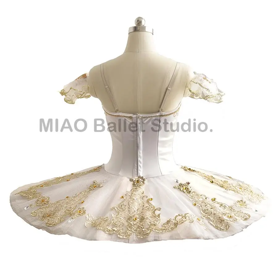 Paqueta – Costume de ballet Tutu pour adultes, plateau classique, blanc et or, scène de mariage, professionnel, pancake, ballerines pour adultes, 0075