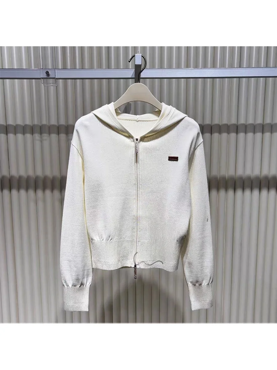 

Spring 2026 Fashionable Long Sleeve Zipper Knitted Hooded Open Cardigan Women's Top Slim Fit Stylish Versatile Knitwear Coat