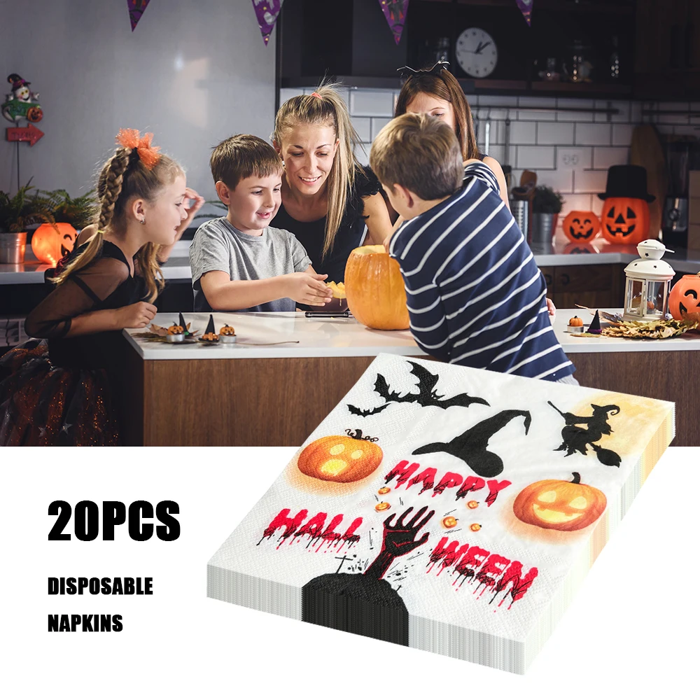 20pcs/pac New Funny Paper Napkins Halloween Series Party Dining Table Napkins Paper Safe Fragrant Free Soft Mouth Wiping Tissue