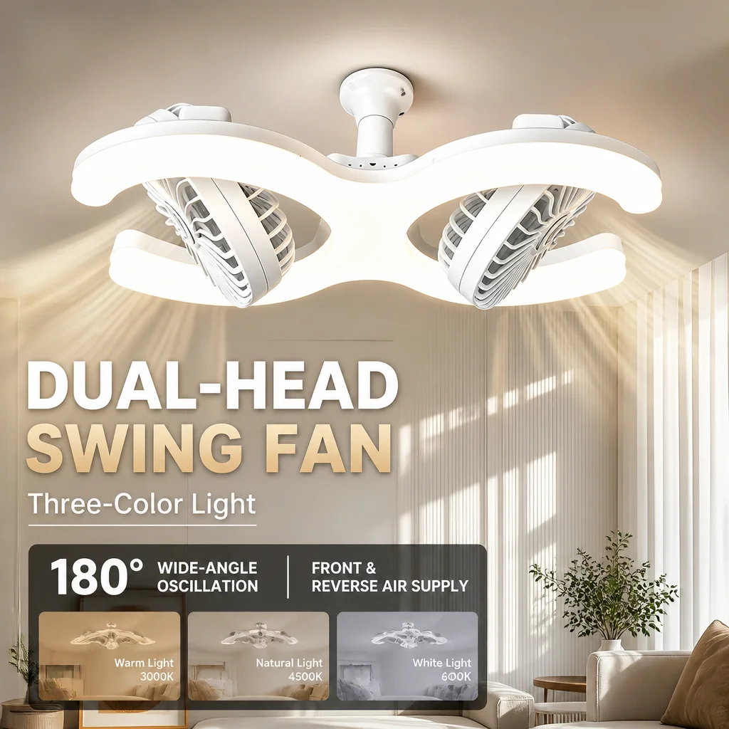 Double Head E27 Ceiling Fan Light with Remote Control Adjustable Angle and Silent Design Suitable for Bedrooms and Living Rooms image 6