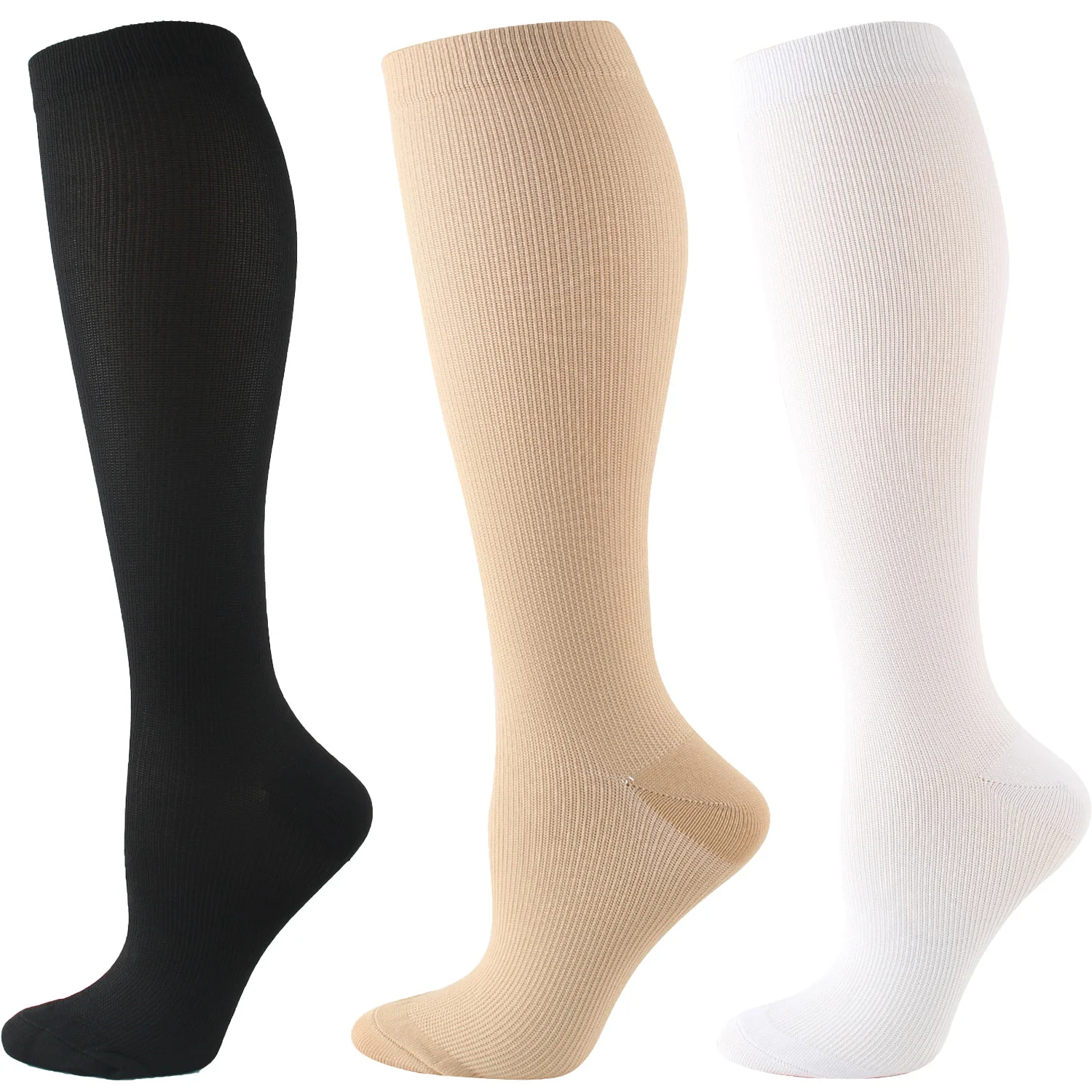 3 Pairs Of Unisex Anti Odor & Sweat Absorption Elastic Compression Knee-high Socks, Comfy & Breathable Socks For Daily Wearing A