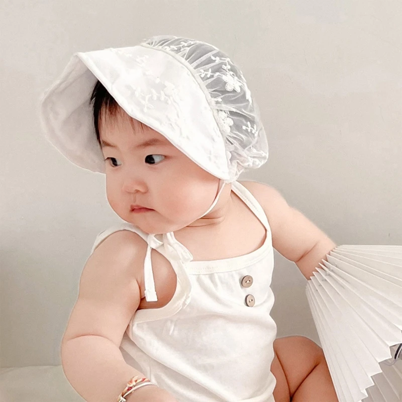 Girls Christening Lace Hat Baby Girls Bonnet for Sun for Protection Infant Sunproof Headdress Accessories Baby Beani