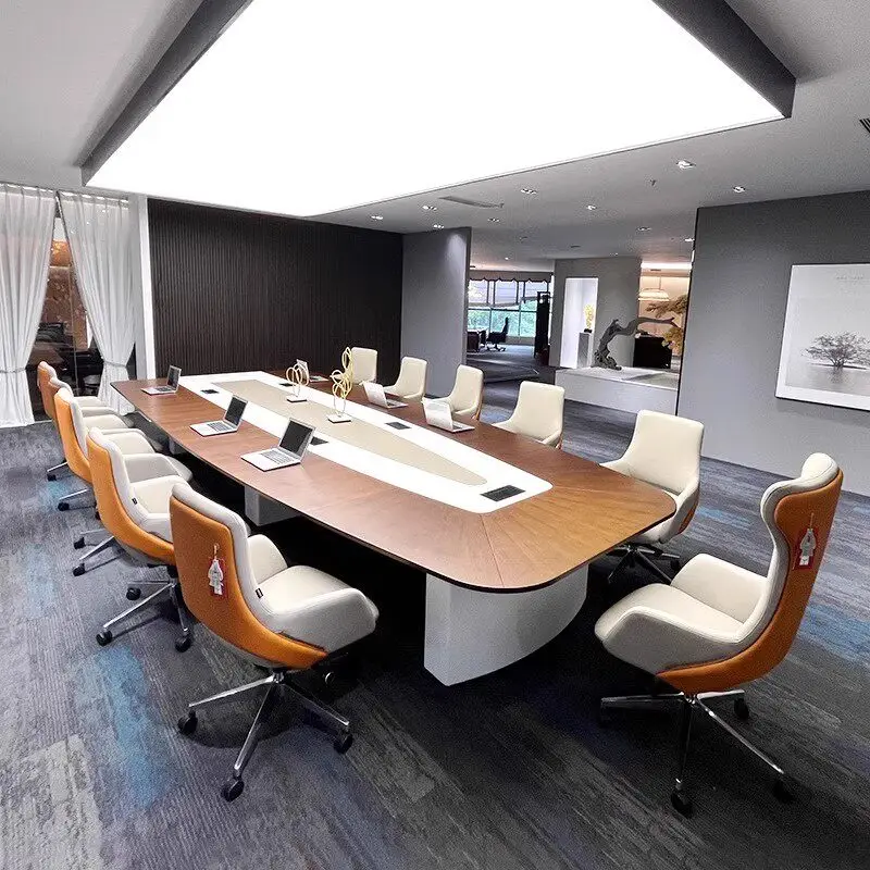 *Solid Wood Rectangle Conference Table Chair Combination Simple Modern Design Baking Paint Finish Commercial Use for11-15 People