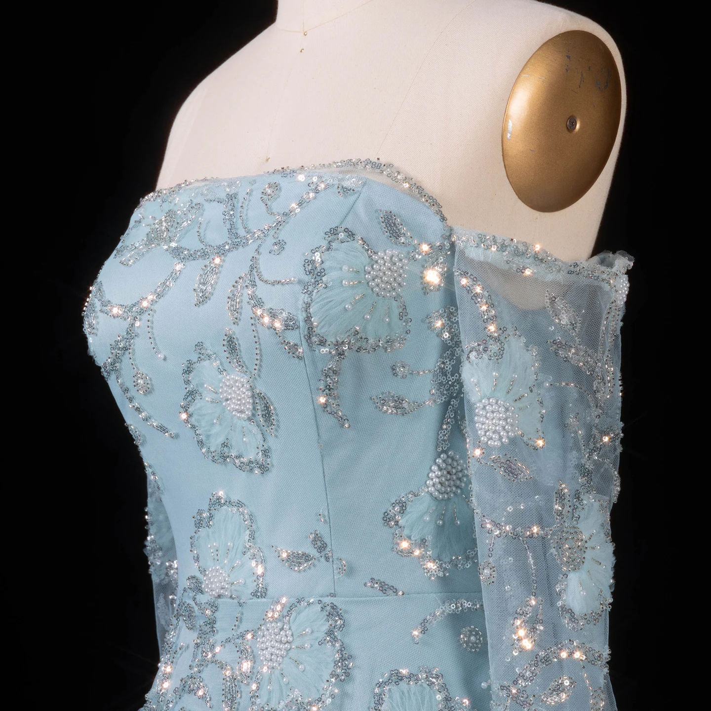 Sharon Said Rosa Elegantes Schulterfreies Abendkleid mit Langen Ärmeln für Damen, Hochzeit, Perlenbesetztes Formelles Ballkleid, SS638 Maßanfertigung – Detail 20