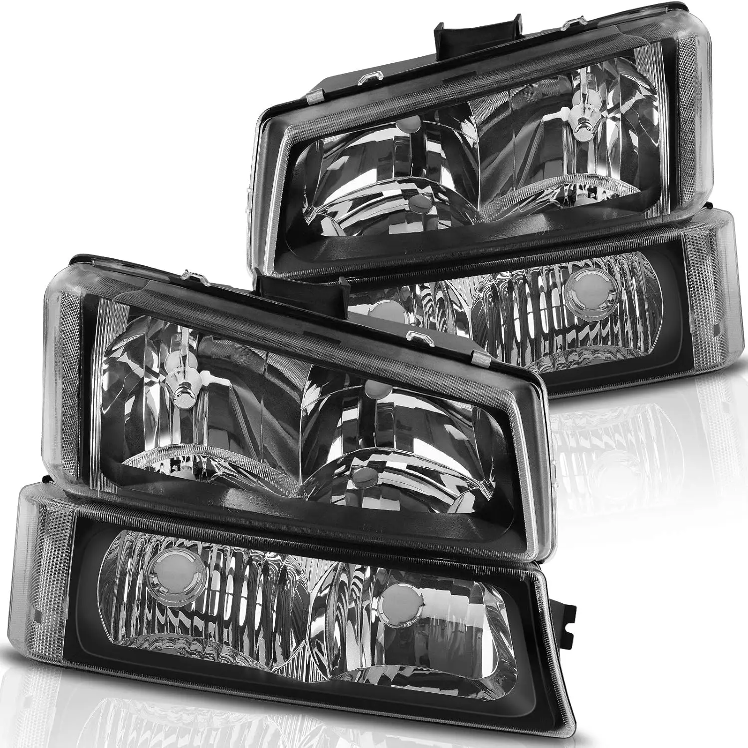 

Headlight Assembly Kit for 2003-2007 Chevy Silverado and Avalanche Pickups, Black Housing with Bumper Lamp
