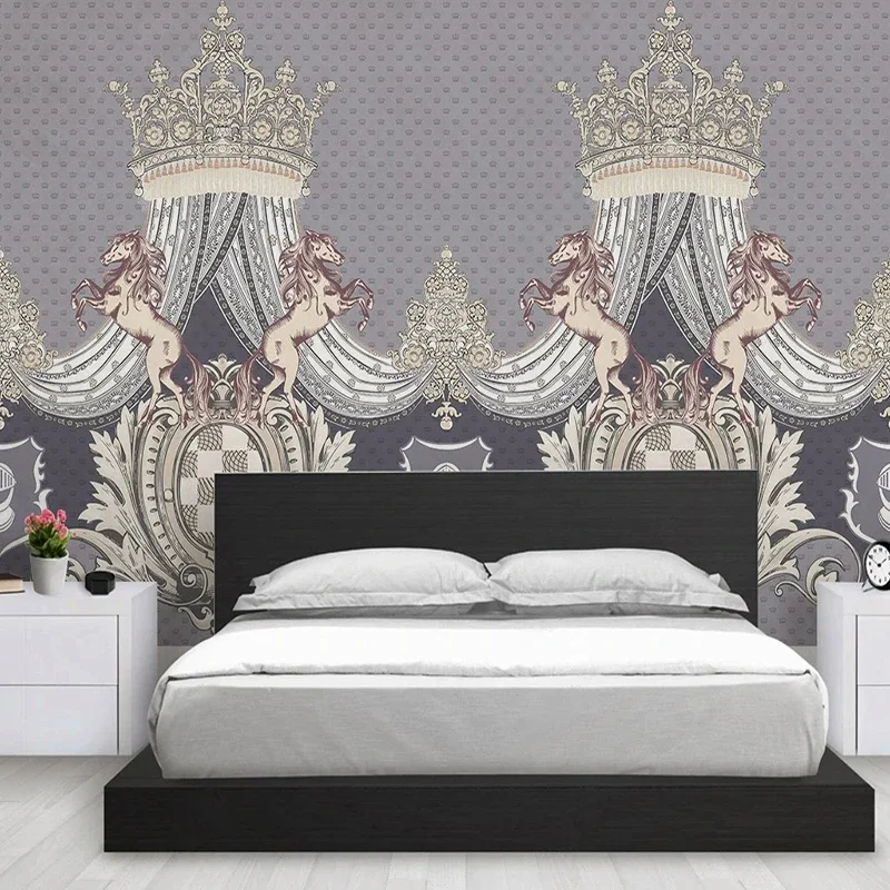 Custom Wall Wallpaper European Palace Horse Crown Murals Bedroom Living Room TV Background Wall Home Decor 3D Papel De Parede