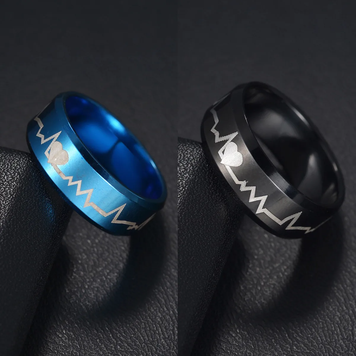 Endless Forever Love ECG Ring For Women Men Black Blue Couple Ring Jewelry Bride Wedding Lover Dating Gift