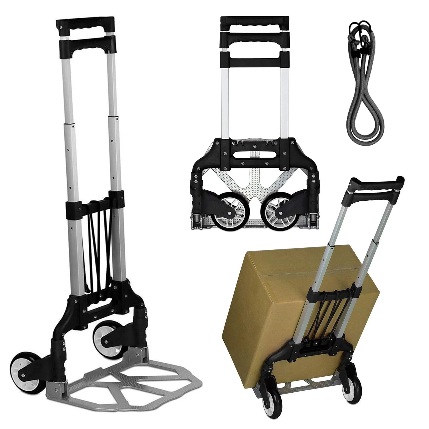 Folding Hand Truck, Heavy Duty Luggage Cart, Lightweight Portable Aluminum Luggage Cart with Telescoping Handle 165 lbs Capacity