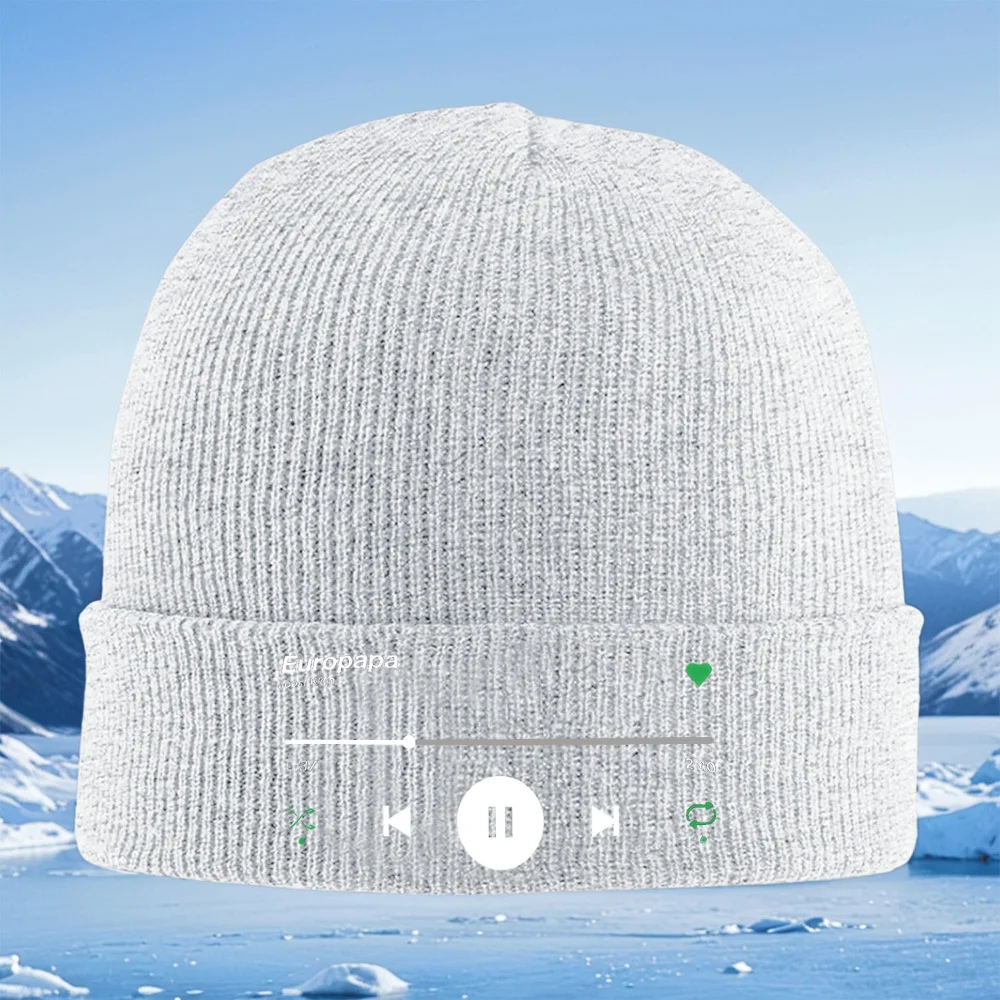 Botones de control de reproductor de música fondo negro Hombres Mujeres Gorro de punto unisex Gorro Jersey Gorro Invierno Térmic