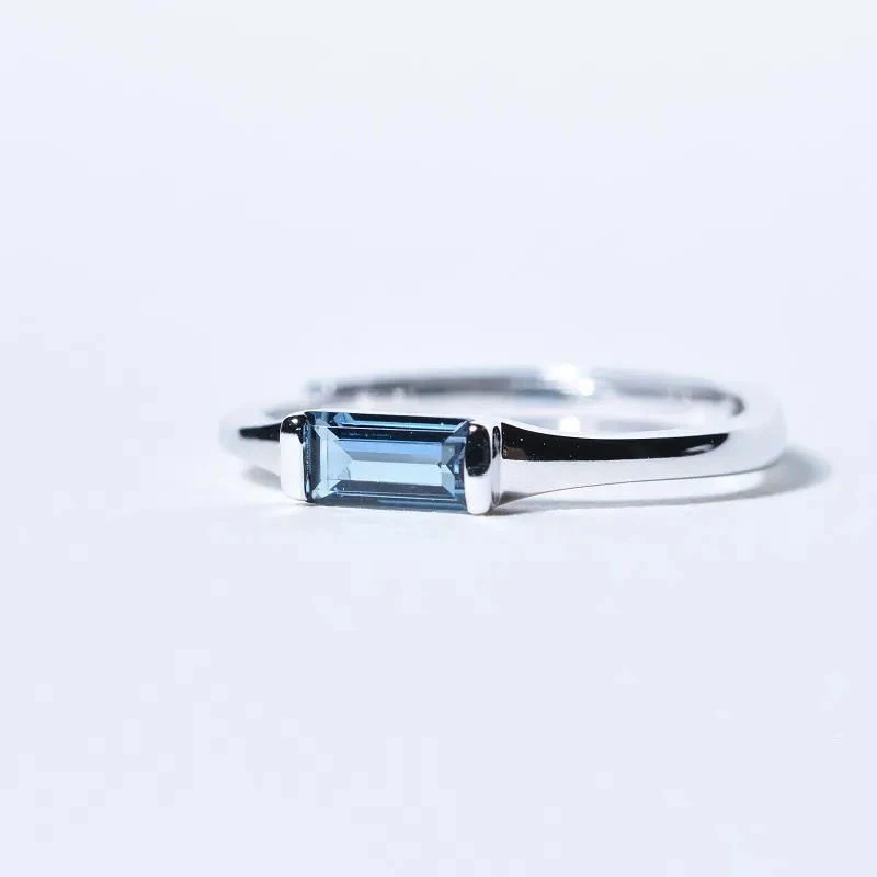 Blue geometric ladies ring Topaz Small exquisite opening adjustable cold wind fresh and elegant jewelry party accessories