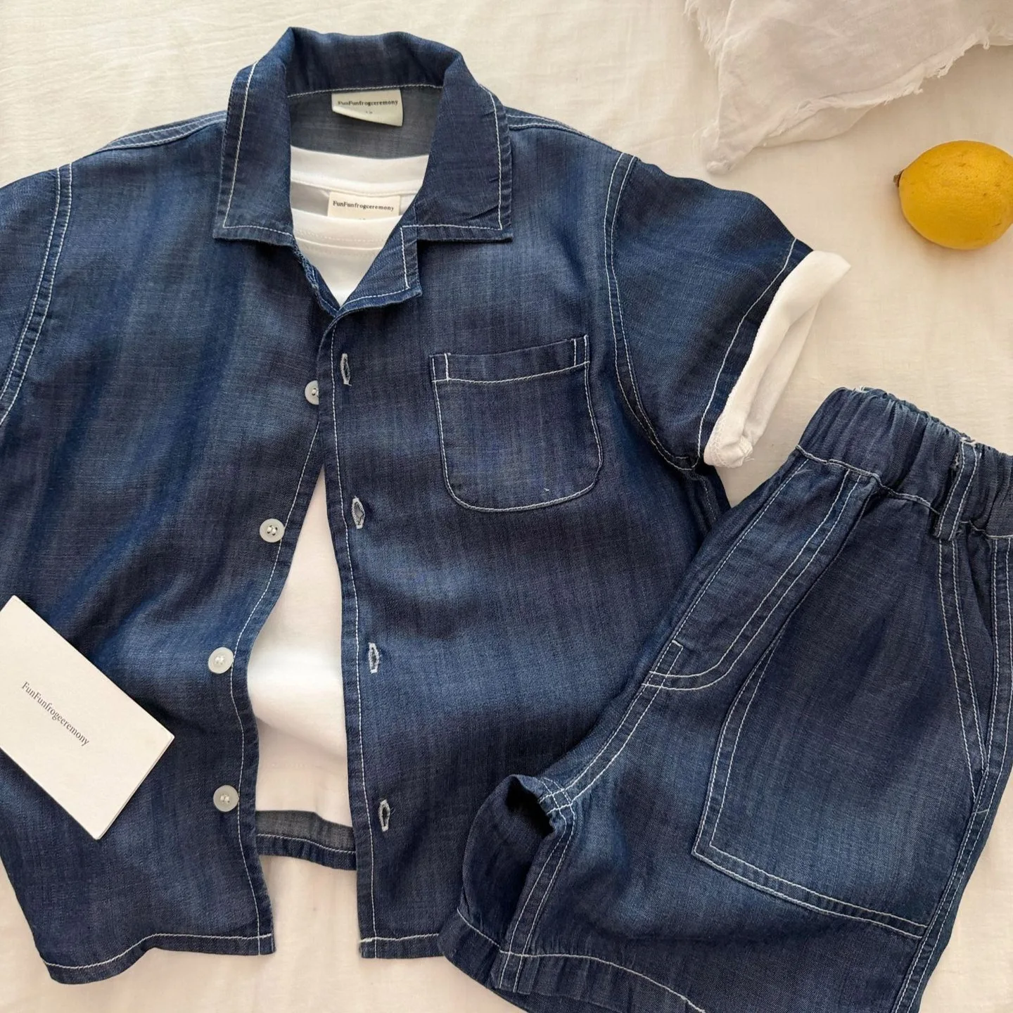 

2026 Summer New Children Short Sleeve Denim Clothes Set Boys Girls Shirts Coat + Shorts 2pcs Suit Kids Fashion Casual Outfits