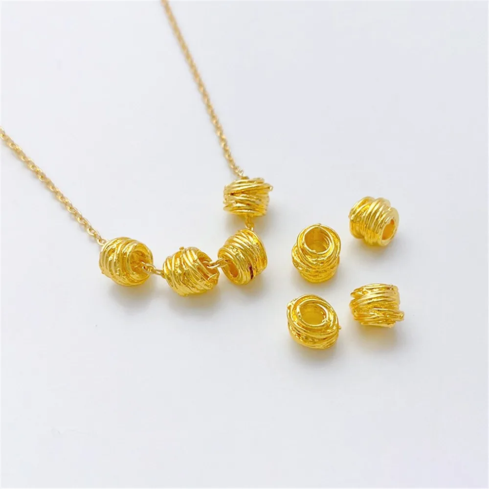 18K Gold Colored Woven Ball Bead Thread Bead Flat Partition Bead Scattered Bead Handmade DIY Bead Bracelet Necklace Accessories