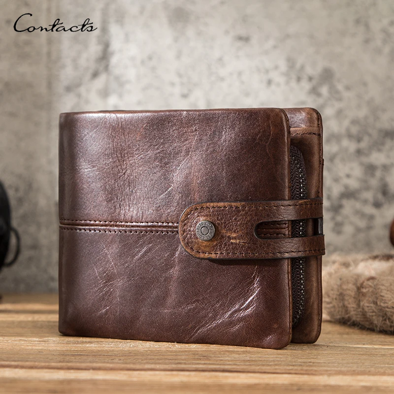 CONTACT\'S Genuine Leather Men wallet Short Bifold Casual Men Wallets RFID Card Holder Coin Purses Money Clip Men\'s Wallet